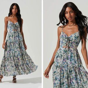 ASTR BRANDY FLORAL CINCHED FRONT CUTOUT MAXI DRESS- NEVER WORN